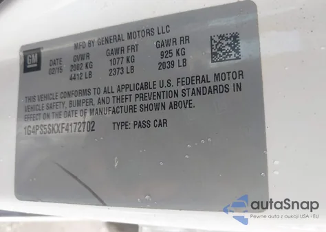 2015 Buick Verano Leather Group из США, поврежденный, VIN 1G4PS5SKXF4172702